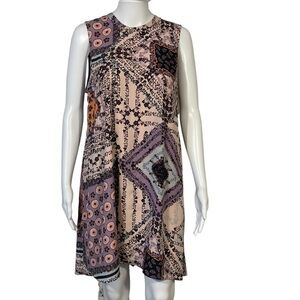 DR2 Multicolor Patchwork Prints Sleeveless Pullover Shift Dress Sz M